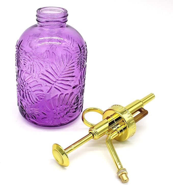 Glass Plant Mister Spray Bottle, 350ML Vintage Plant Spritzer, Succulent Watering Bottle Glass with Top Pump, Small Plants Sprayer Watering Can for Indoor (Purple)