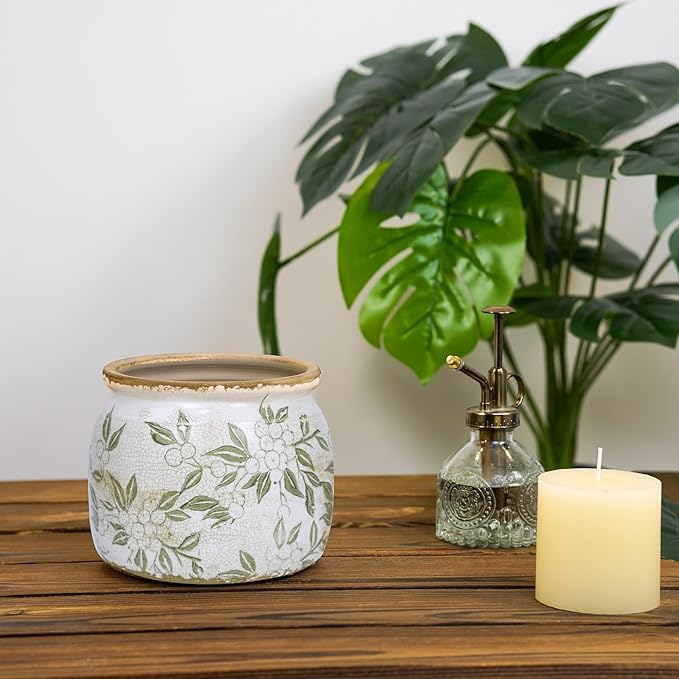 Dosayes Flower Pot,Vintage Ceramic Pot for Planter with Drainage Holes, 6.29 inch Ice Crack Glazed Indoor Planters Pot for Indoor,Tucan Home Decor,Gardening Gifts (Vintage)