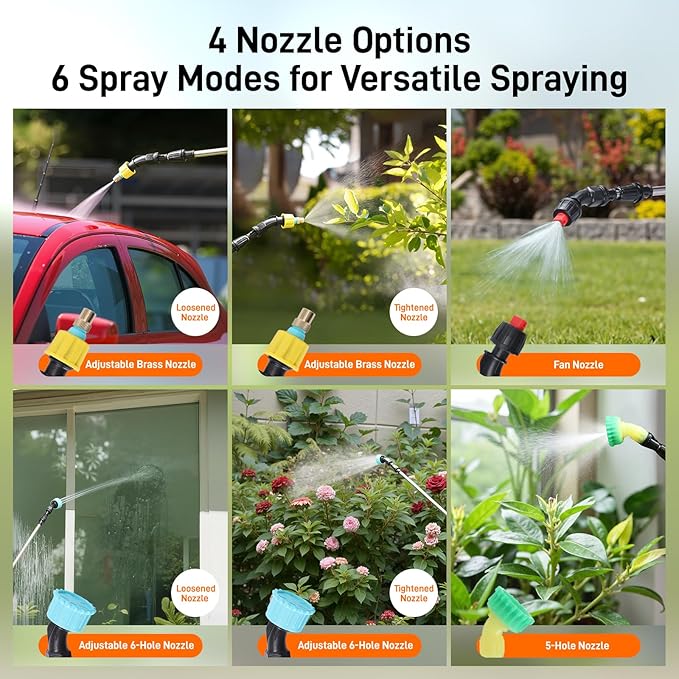GOCHIFIX Electric Garden Sprayer 2.1 Gallon, 4 Mist Nozzles, Telescopic Wand, Adjustable Shoulder Strap, USB Rechargeable Waterproof Handle, Automatic Plant Mister for Lawn Garden