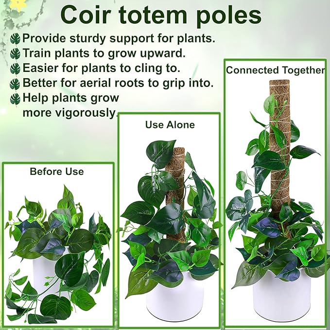 Fabulas Moss Pole 36 Inch - Monstera Plant Support, 2 Pack 20.5 Inch Plant Stakes for Indoor Plants Coco Coir Moss Pole Sticks for Climbing Potted Live Plants, Pothos, Philodendron, with Garden Ties