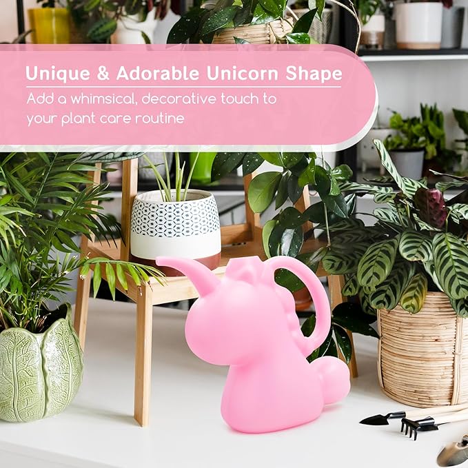XXXFLOWER Unicorns Indoor Watering Can, 1 L Cute Animal Water Cans, Novelty Unicorns Shape Watering Pot for Office House Indoor Garden（Pink）