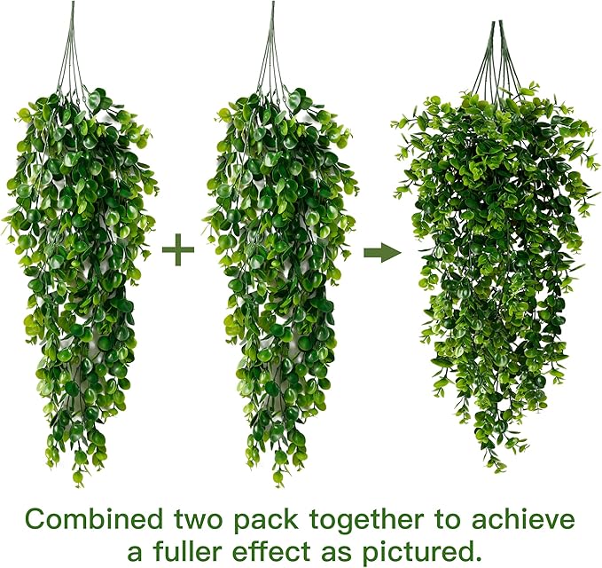 Sggvecsy 8 Pack Artificial Hanging Plants Fake Hanging Plant Faux Hanging Eucalyptus UV Resistant Plastic Plants for Indoor Outdoor Room Wall Wedding Patio Porch Decor