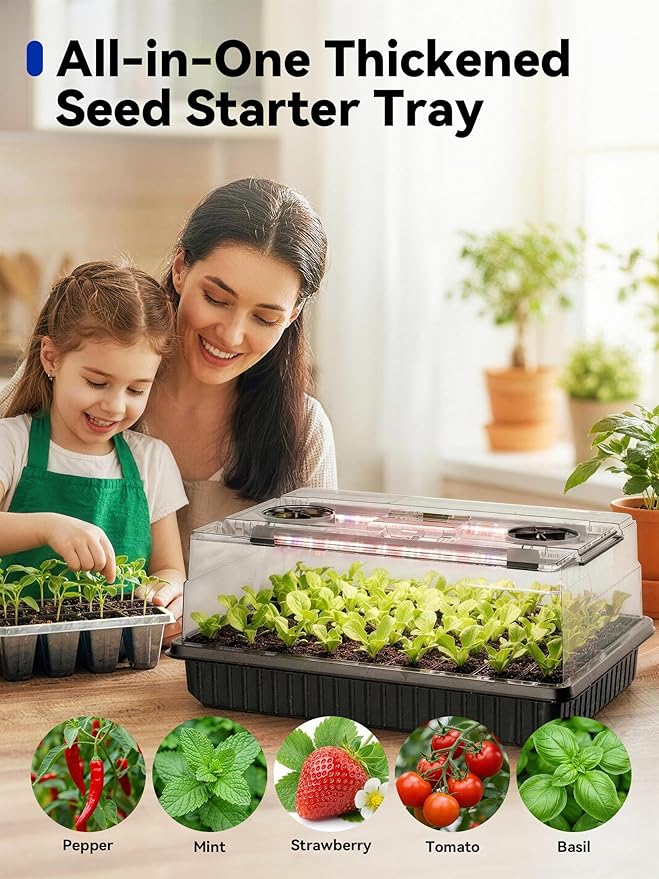 GLOWRIUM Seed Starter Tray with Grow Lights, 3 Pack 162-Cell Seed Starter Kit with 4.3" Humidity Dome, Indoor Seedling Starter Tray with 3/9/12/16h Timer, Adjustable Brightness Seed Starting Trays
