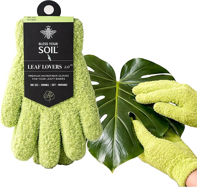 BLESS YOUR SOIL Microfiber Dusting Gloves for Plants, 2 Pairs | Leaf Cleaning Gloves for Houseplants | Reusable, Lint Free