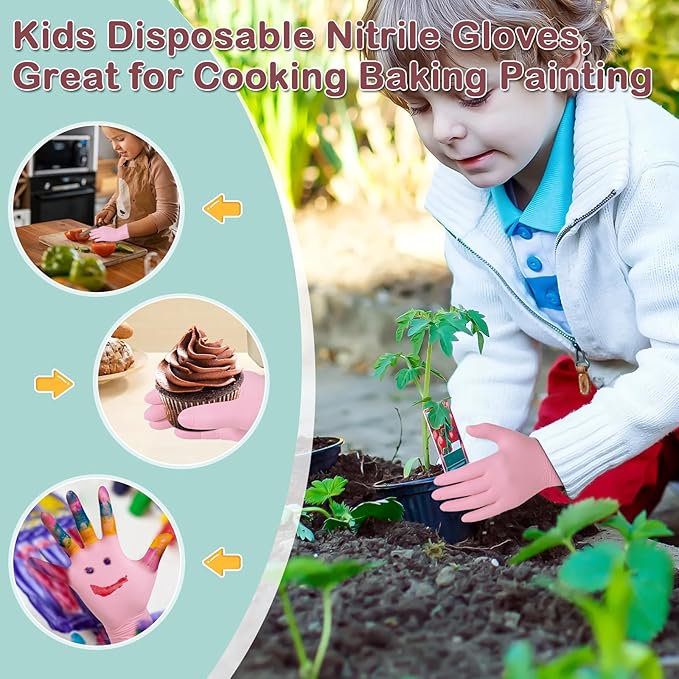 Kids Disposable Nitrile Gloves for 4-10 Years, Suitable for Cooking, Gardening, Painting, Powder and Latex Free-100 PCS