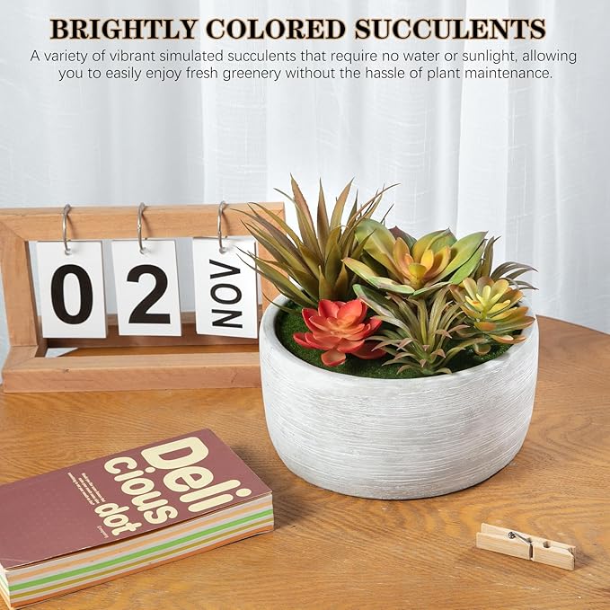 6 Inch Artificial Succulent Plants in Pots,Realistic Fake Succulents with Gray Ceramic Pot for Home Office Desk Bathroom Coffee Table Decor