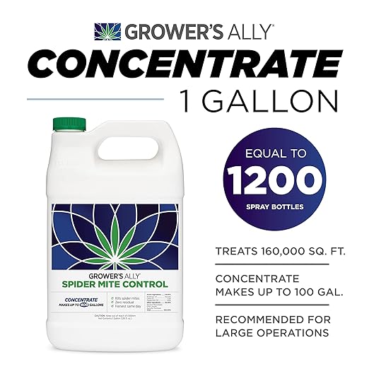 Grower's Ally Spider Mite Control Concentrate - Natural Insecticide & Spider Mites Killer for Plants Indoor & Outdoor - OMRI Listed Garden Pest Control - Bee, Pet & Kid Safe - 1 Gal, Makes 400