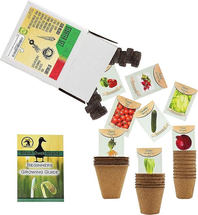 Deluxe Salad Garden Starter Kit - Includes: Seeds, Peat Pots, Netted Coir Pellets, and a Beginners Guide - Easy Starter Kit for Gardeners - Heirloom, Non-GMO (Deluxe Salad Garden Starter Set)