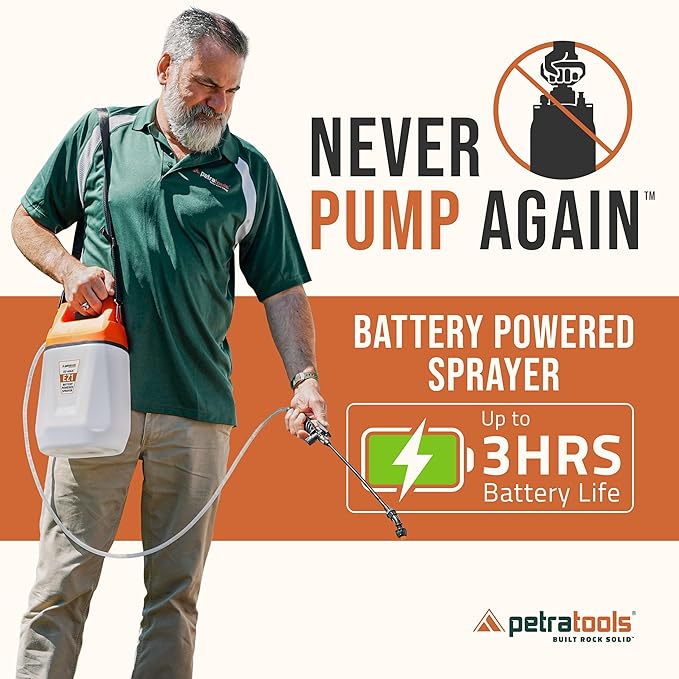PetraTools EZ1 Battery Powered Sprayer 1 Gallon - Lawn and Garden Electric Sprayer for Weed/Pest Control, Watering & More - Battery Operated for Effortless Spraying (1 Gallon)