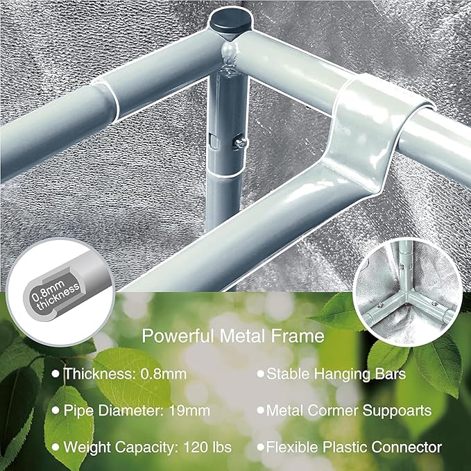 Mylar Grow Tent Kit 5x5x6.7 Ft, 600D Oxford Cloth with 19mm Metal Poles, Waterproof Removable Tray, Tool-Free Assembly for Indoor Hydroponic Plant Growing (Gray 48"x48"x80")
