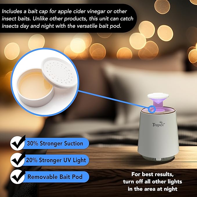 Indoor Fly Trap - Gnat Killer for Fruit Fly, Gnats, Moth, Mosquito & Bug with Refillable Bait Pod & 5 Sticky Pad Refills - Gnat Traps for House Indoor (White)