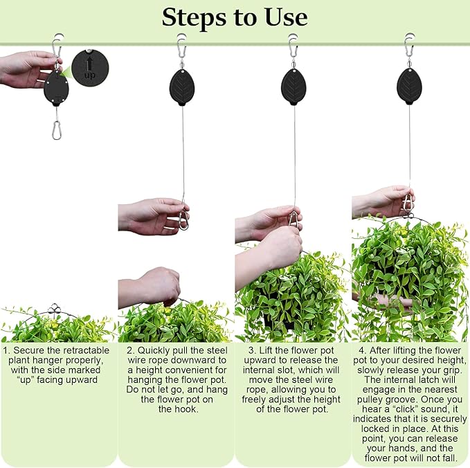 2026New 2Pcs Retractable Plant Hanger with Leaf Texture,44Lbs Load Capacity,Auto Lock,Adjustable Hook for Hanging Plants,Bird Feed,Wind Chimes,Garden Pots,Rust-Proof Stainless Steel,Black