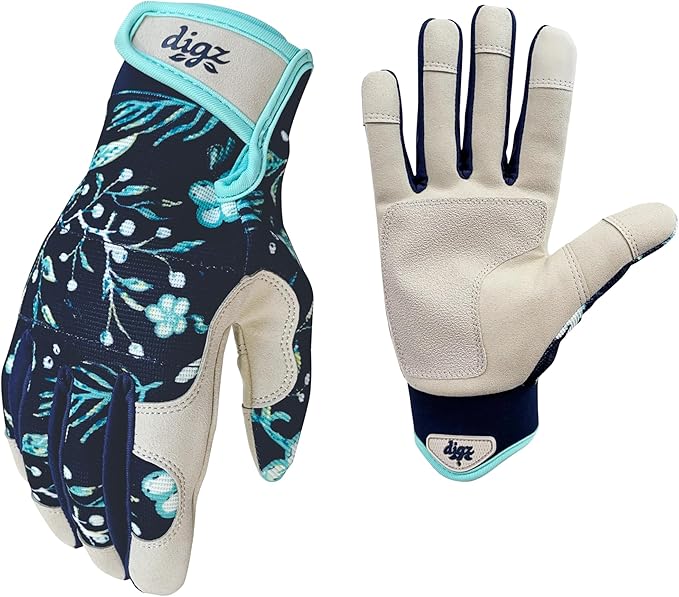 Digz Women's Large Outdoor and Work Gardener Gloves, Spandex, Navy Blue