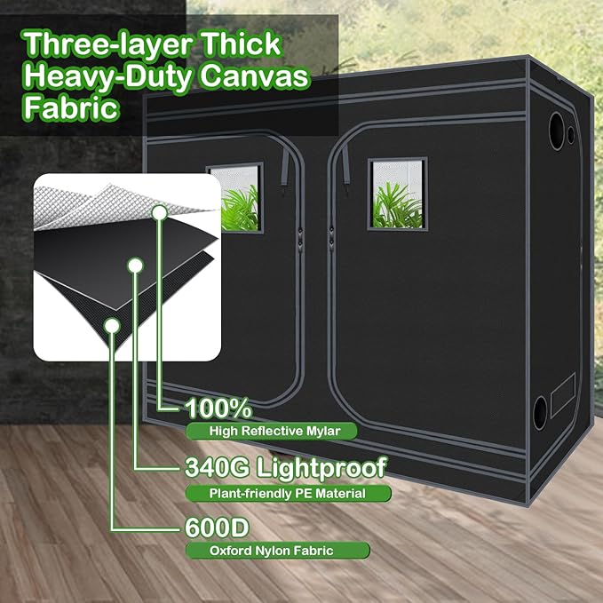 Grow Tents 96"x48"x78" High Reflective Grow Tent Indoor Grow Room for Planting Fruit Flower Veg with Removable Water-Proof Floor Tray 8x4