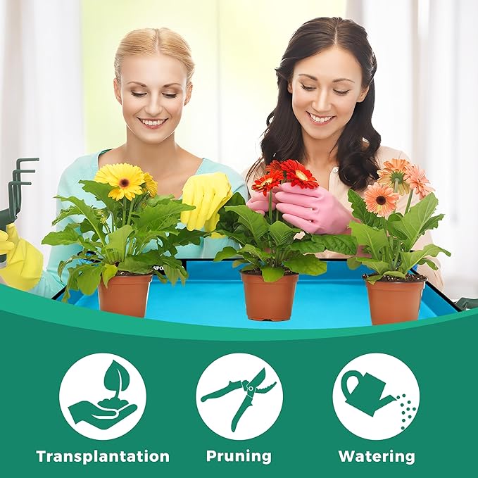 Large Plant Transplanting Mat - Thickened Waterproof Potting Mat, Succulent Gardening Mat, Portable Repotting Mat for Mess Control (PVC-Blue27 x 27")