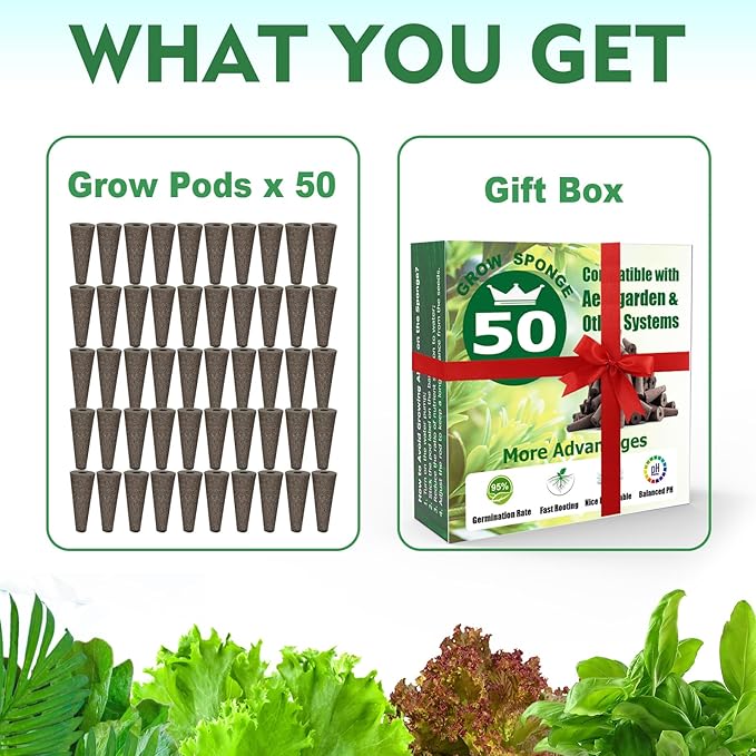 Seed Starter Grow Sponges for Aerogarden, PH-Balanced Refill-Seed Pods Replacements for Indoor Hydroponic System, 50 Pack, Brown