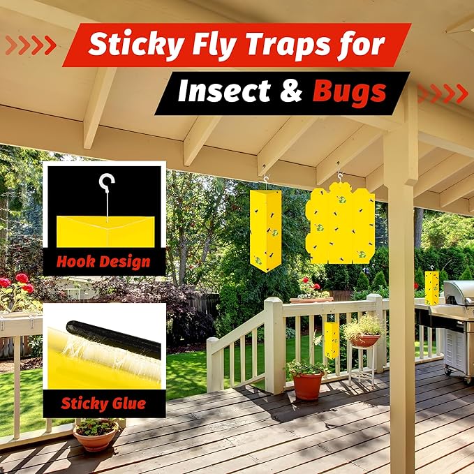 LULUCATCH Sticky Fly Traps, 10 Pack Fly Catcher Fungus Gnat Traps for Flying Insects, Hanging Yellow Sticky Traps for Fruit Fly, Non Toxic Odorless Bug Catcher, Pet Safe Pest Control
