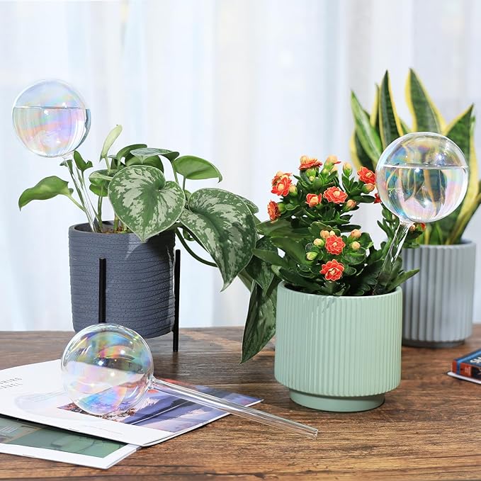 Soilagua 13 oz Extra Large Wick-Controlled Plant Watering Globes, Self Watering Globes for Everyday and Vacation Use, Iridescent Glass Water Bulbs, Automatic Plant Waterer, 2 Pack