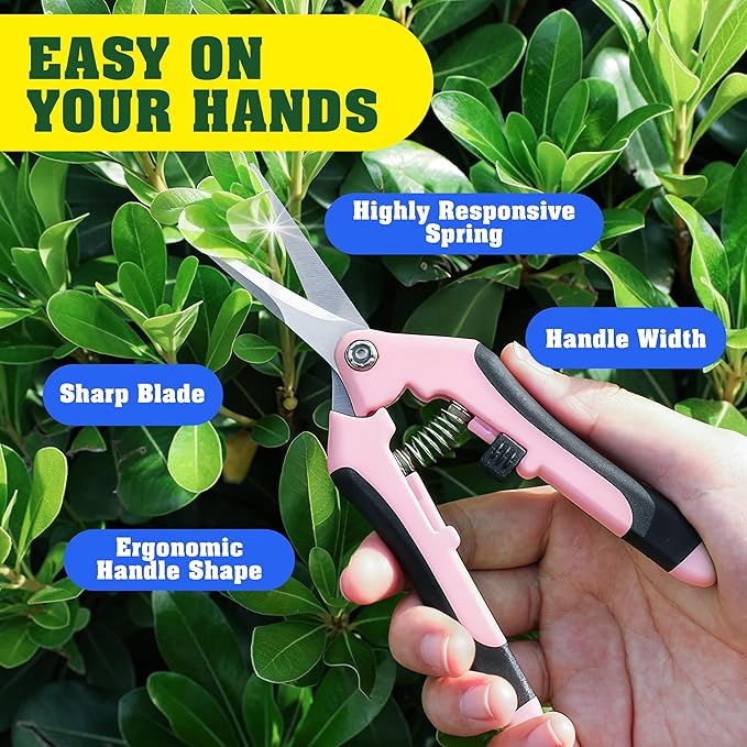EWPJDK 4 Pack Garden Pruning Shears, Stainless Steel Garden Shears, Gardening Shears, Garden Scissors, Clippers, Pruning Snips, Pruning Shears for Gardening Tools (Pink)