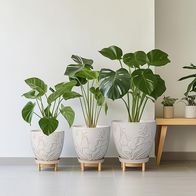 MPotTo 8 Inch Ceramic Pots for Plants Large Planter Pot with Drainage Hole and Saucer Round Flower Pot for Indoor Outdoor Decor, White