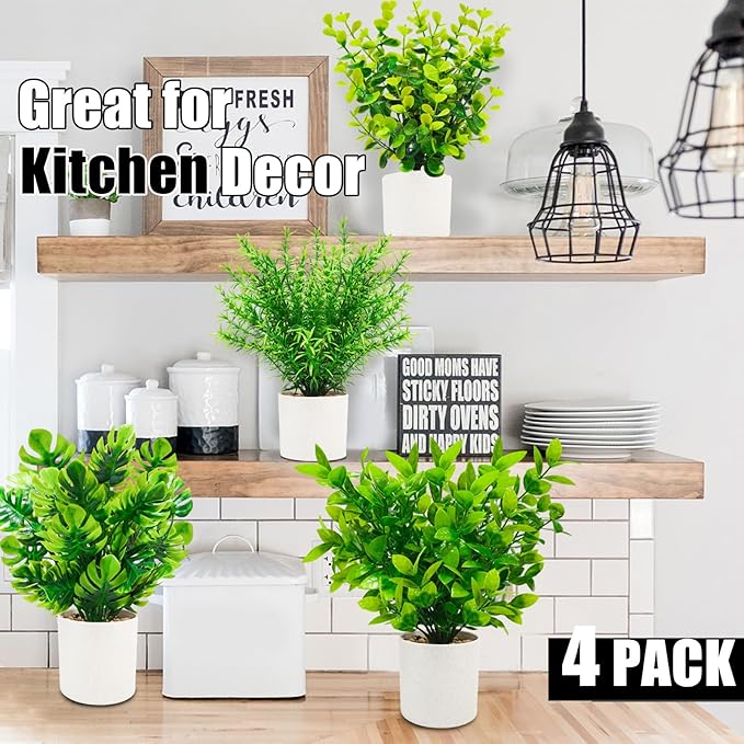 4 Packs Mini Artificial Potted Plants Small Fake Plants Artificial Greenery for Home Office Bathroom Farmhouse Tabletop Spring Decor