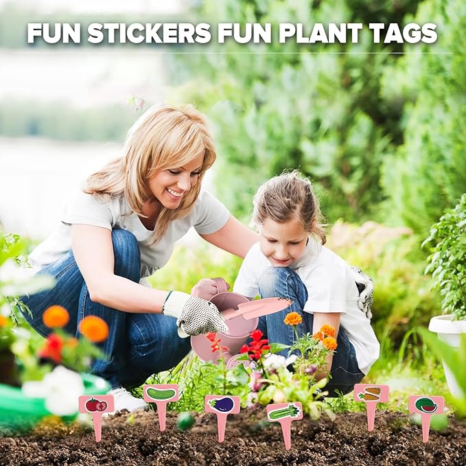 Qtioucp Kids Gardening Set 14Pcs Garden Tools with Tote Bag,Watering Can, Shovel, Apron, Garden Book and More Educational STEM Learning Outdoor for Toddlers Boys Girls (Floral)
