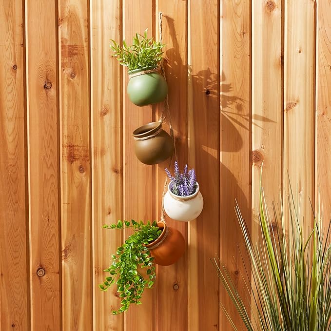 Zingz & Thingz Color Terracotta Planter Collection 4-Piece Dangling Hanging Mini Pots, 3.75x3.75x23, Neutral