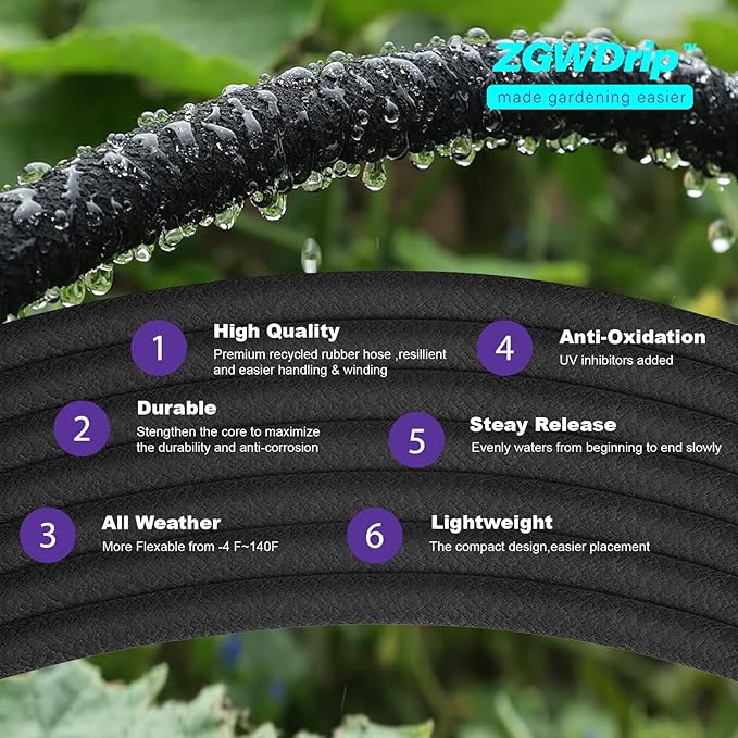 25FT 1/2" Water-Saving Soaker Hose with Solid Brass Connectors, Drip Irrigation Kit for Lawn & Yard