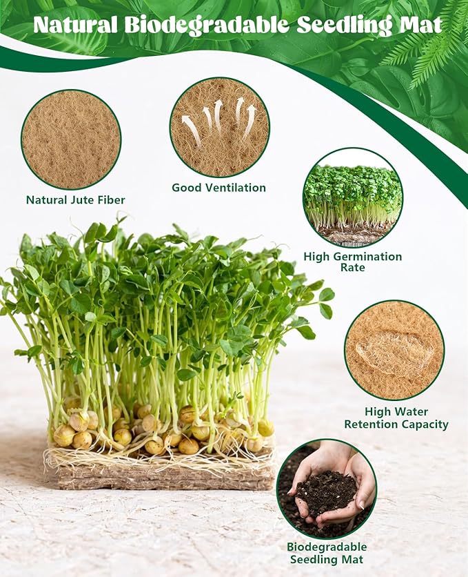 10" X 197" Microgreens Growing Mat, Jute Fiber Grow Mats Seed Sprouting Mat, Microgreens Grow Kit Hydroponic Pads for Wheatgrass, Sprouts, Hydroponics Seed Starter Trays (10" X 197")