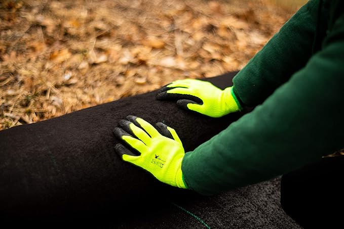 1516 6 Pairs Pack Premium High Visibility Low emissions Green Work and gardening Gloves for Men and Women.MicroFoam Textured Coated Palm and Fingers Gloves for Gardening Work, Size Large