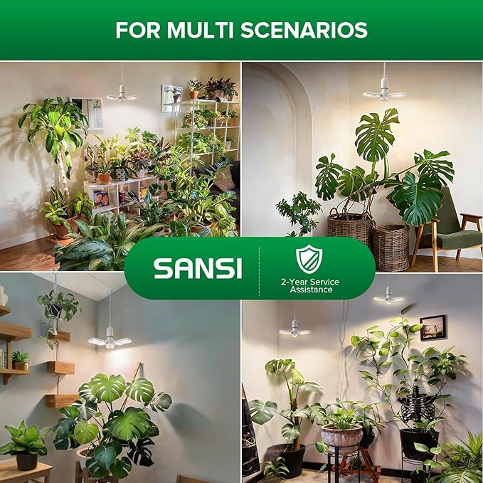 SANSI Grow Lights for Indoor Plants, 99 LEDs Plant Growing Lamp with Timer, 30W 2000LM 4000K Plant Light with Full Spectrum High PPFD, Height Adjustable Wings, 16.4FT Power Cord for Tall Large Plants