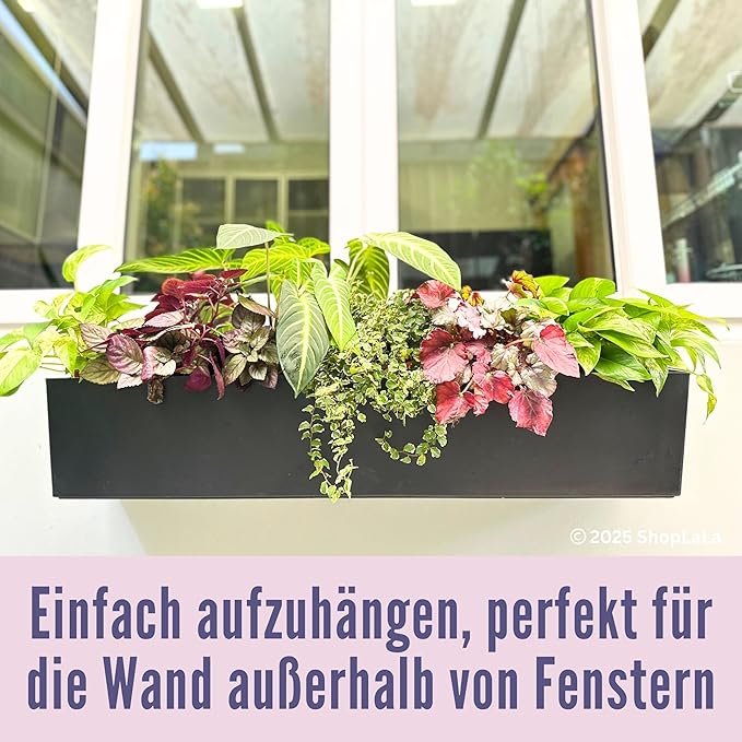 LaLaGreen Planter Boxes Outdoor (40 Inch, 1 Pack) Large Rectangular Self Watering System, Black Window Flower Boxes with Bracket Vertical Plant Container Wall Mount Indoor Succulent Herb Garden Home