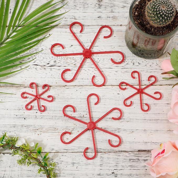 PEUTIER 4pcs Plant Stem Supports, Plastic Houseplant Climbing Holders Stabilizer Reusable Small Climbers Flower Plant Stakes Trellis Stem Hook Growth Accessories for Indoor Monstera (Red)
