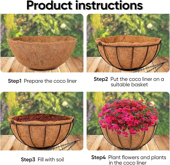 HKZ Hanging Basket Planter Plants Outdoor - 2 Pack 14 Inch Metal Hanging Planter with Coco Liners, Hanging Flower Pots with Chain Hook for Indoor Outdoor Garden Porch Decoration