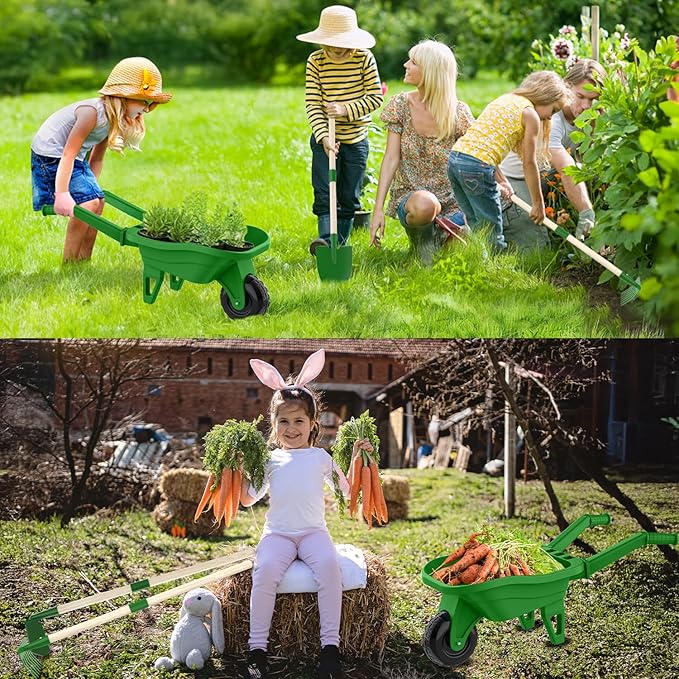 Qtioucp Kids Gardening Tools Outdoor Toys Set Backyard Play with Wheelbarrow Educational STEM Learning Pretend Toys Outdoor Indoor for Toddlers Kids Boys Girls