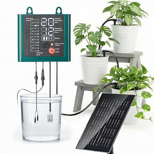 Solar Drip Irrigation System with USB Charging, Indoor Outdoor Plant Watering Devices for 15 Potted Plants, Automatic Watering System IP44 Waterproof 2200mAh for Garden Farm Greenhouse(Green)
