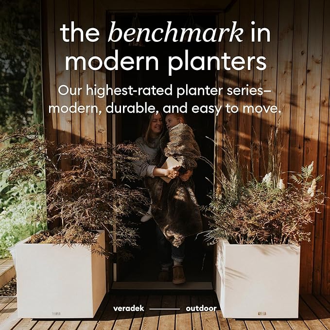 Veradek Block Series Cube Plastic Planter - Large Square Planter for Indoor or Outdoor Patio/Garden | Durable All-Weather Use with Drainage Holes | Modern Décor for Tall Plants, Trees, Flowers