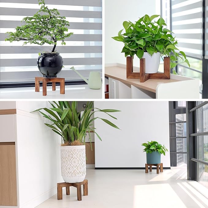 Vigordream Plant Stand, Indoor/Outdoor Wood Plant Holder, Single Flower Pot Stand, Sturdy Planter Stands, Fit 5-15 Inch Pots