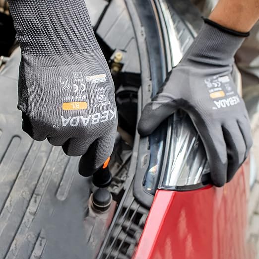 Kebada Safety Work Gloves,120 Pairs Bulk Pack, Touchscreen, PU Coated, Ideal for Warehouse, Construction, Gardening and Mechanics, Grey, Medium