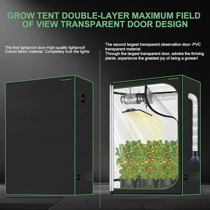 MELONFARM 4x2 Grow Tent, 48"x24"x60" Double Transparent Viewing Door Indoor Grow Tent, Growing Tent with High Reflective Mylar & Floor Tray, Plant Tent for Indoor Hydroponics Growing