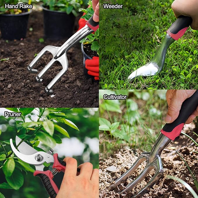 Garden Tools Set, 30 Piece Stainless Steel Gardening Kit with Vintage Floral Tote Bag, Non-Slip Ergonomic Rubber Handle, Ideal Gift for Women & Beginners, for Succulent, Home Garden, Mothers Day Gifts