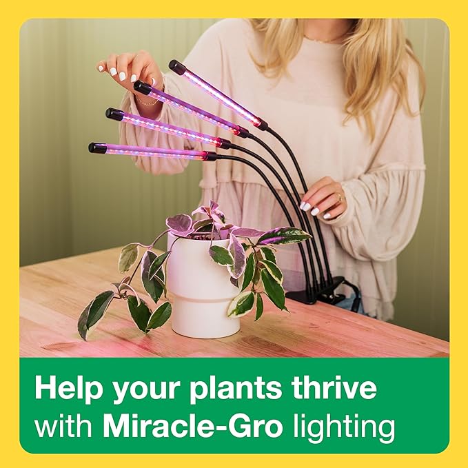 Miracle-Gro LED Grow Light for Indoor Plants 4-Head | Selectable Spectrum Clip On Plant Light with Timer & Dimmable Modes | Flexible Gooseneck Lamp for Seed Starting, Succulents, Herbs & House Plants