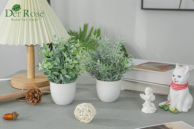 Der Rose Faux Plants Indoor, 4 Pack Small Fake Plants Mini Artificial Plants in Pots for Home Office Shelf Farmhouse Bathroom Decor