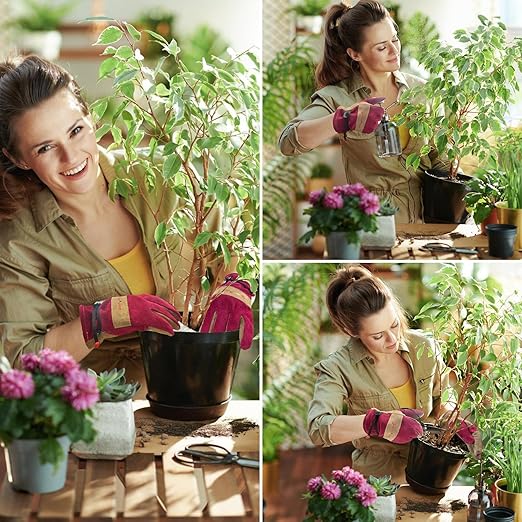 Leather Gardening Gloves for Women - Working Gloves for TIG/MIG Welding, Construction, Farm, Best Garden Gifts & Tools for Gardener (Medium)