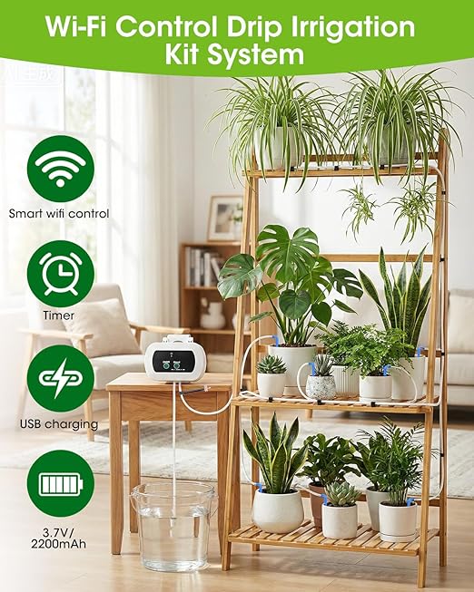 Automatic Watering System for Potted Plants,[Wi-Fi & App Control] Smart Plant Watering Devices for Indoor Outdoor, Automatic Drip Irrigation System Device Kit-USB Charging,Water 10 Plants