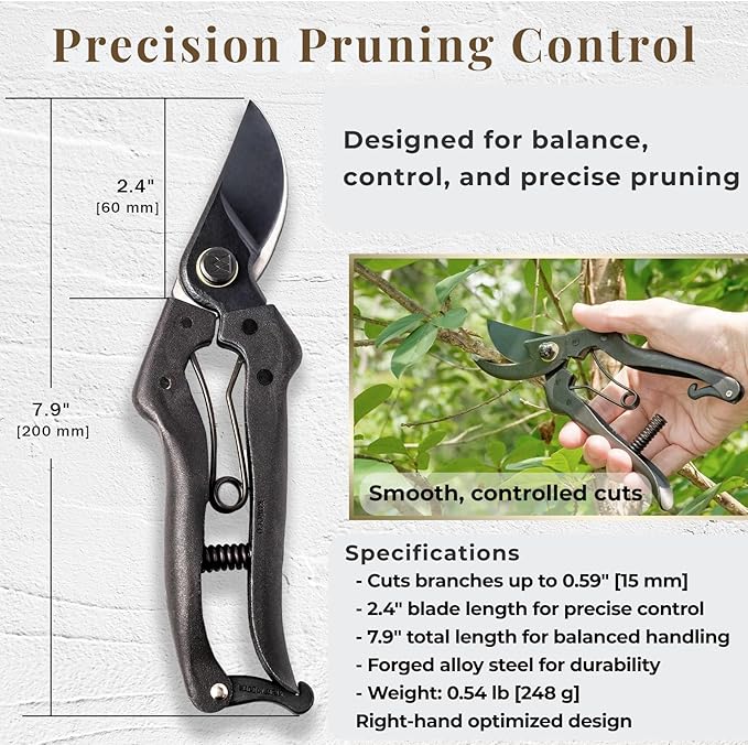 Wablade Japanese Pruning Shears Made in Japan, Bypass Hand Pruner for Clean Controlled Cutting, Up to 0.59 Inch for Branches, Alloy Steel Blade, Smooth Easy Control Gardening (Cusion-Spring Model)