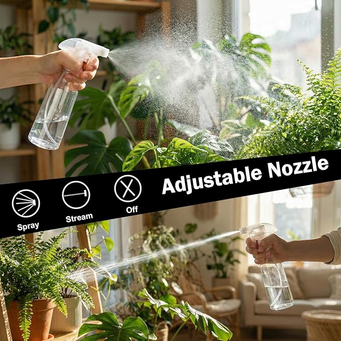 Spray Bottles 12oz/350ml Empty Spray Bottle for Hair Plastic Mist/Stream Spraying Heavy Duty Spray Bottles for Cleaning Solutions, Plants 2 Pack (Clear2pcs)