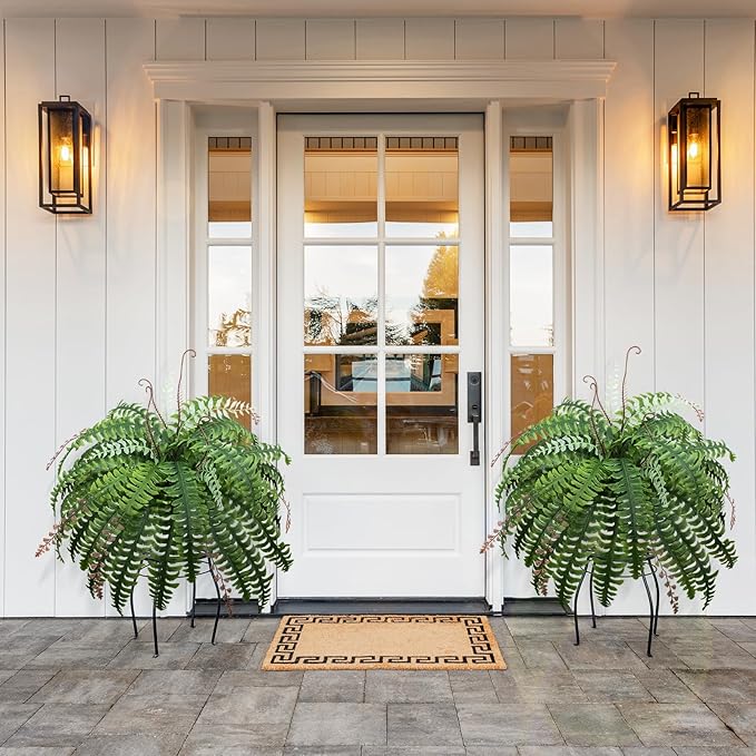 37" Artificial Boston Fern Large Hanging Plant, Set of 2, Fake Ferns That Look Real for Home and Office Decor, Faux Fern Vines with 36Branches for Each Bouquet（Without Basket）
