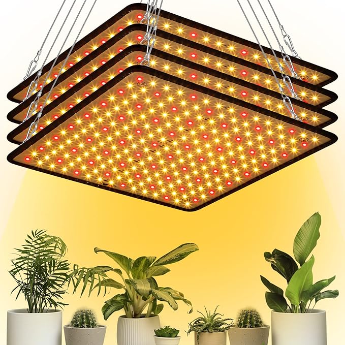 Liliful 4 Pcs Grow Lights Panel 200W Artificial Full Spectrum Grow Lamps with 225 LEDs for Indoor Outdoor Seedling Tent Flowe(Warm White, Red)