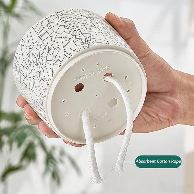 3 Pack 4.3+5.5+6.3 Inch Self Watering Pots Set, Self Watering Planter with Reservoir and Wick Rope for Indoor/Outdoor Plants, Modern Houseplants Pots for African Violets,Cactus,Herbs,Succulents